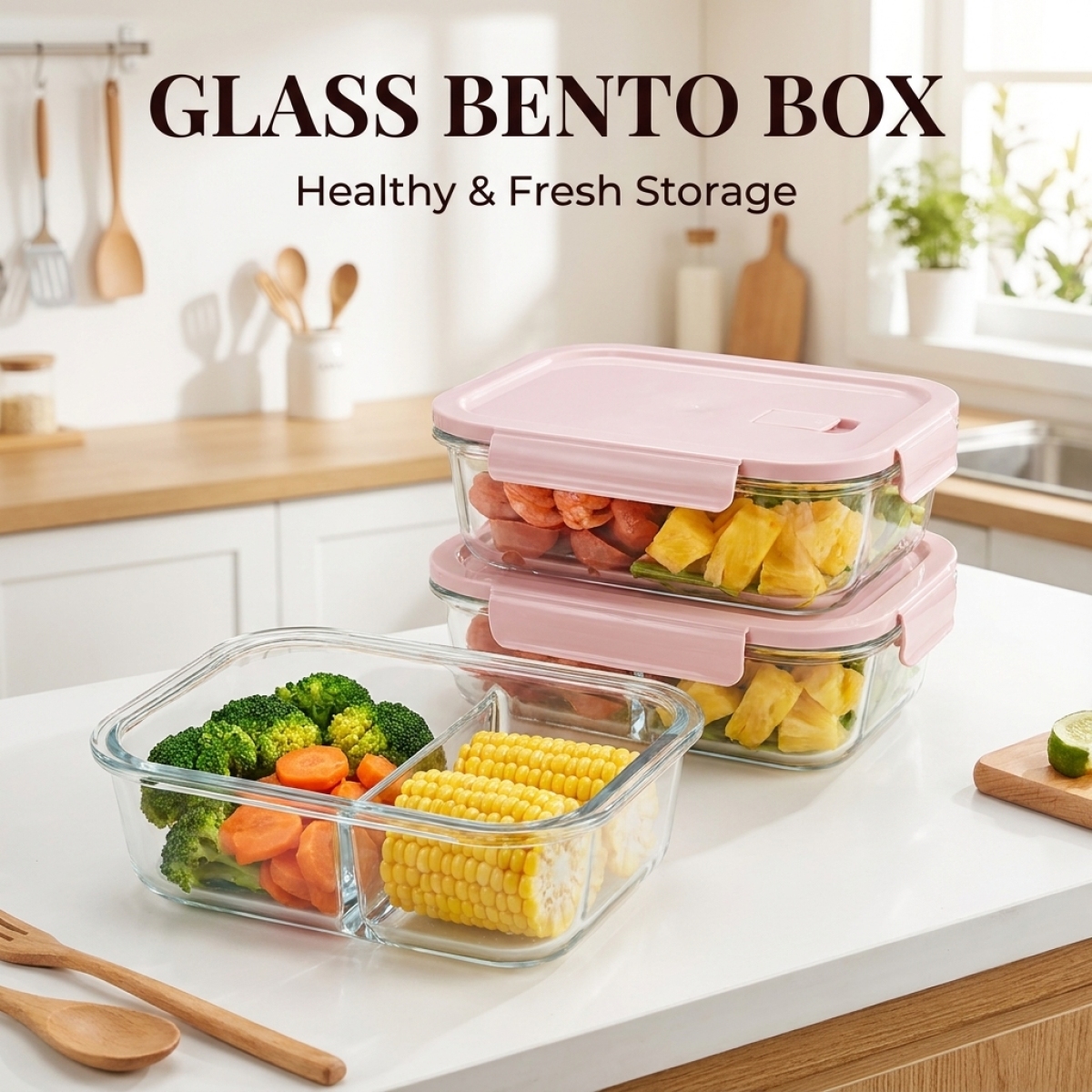 Meal Prep Healthy Lunch - Cute Pink Glass Meal Prep Container–Microwave