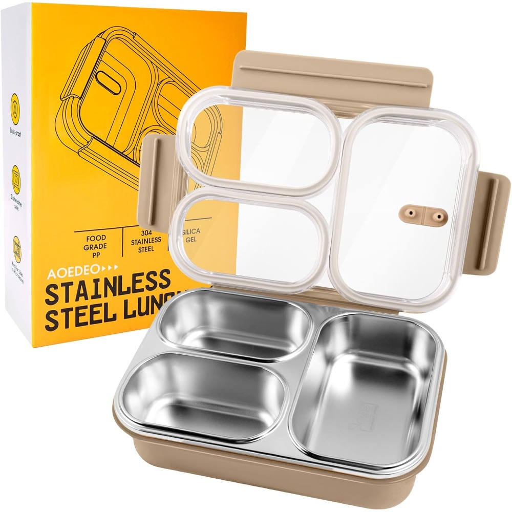 Meal Prep Healthy Lunch - Stainless Steel Lunch Box, 3 Compartments