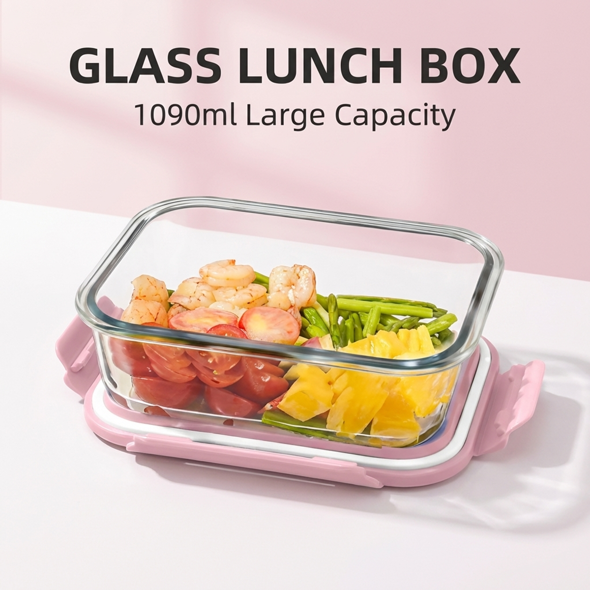 Meal Prep Healthy Lunch - Portable Pink Glass Meal Prep Bowl–Large