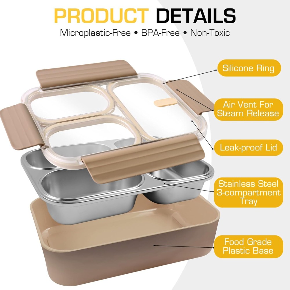 Stainless Steel Lunch Box, 3 C – Meal Prep Healthy Lunch recenzja i cena